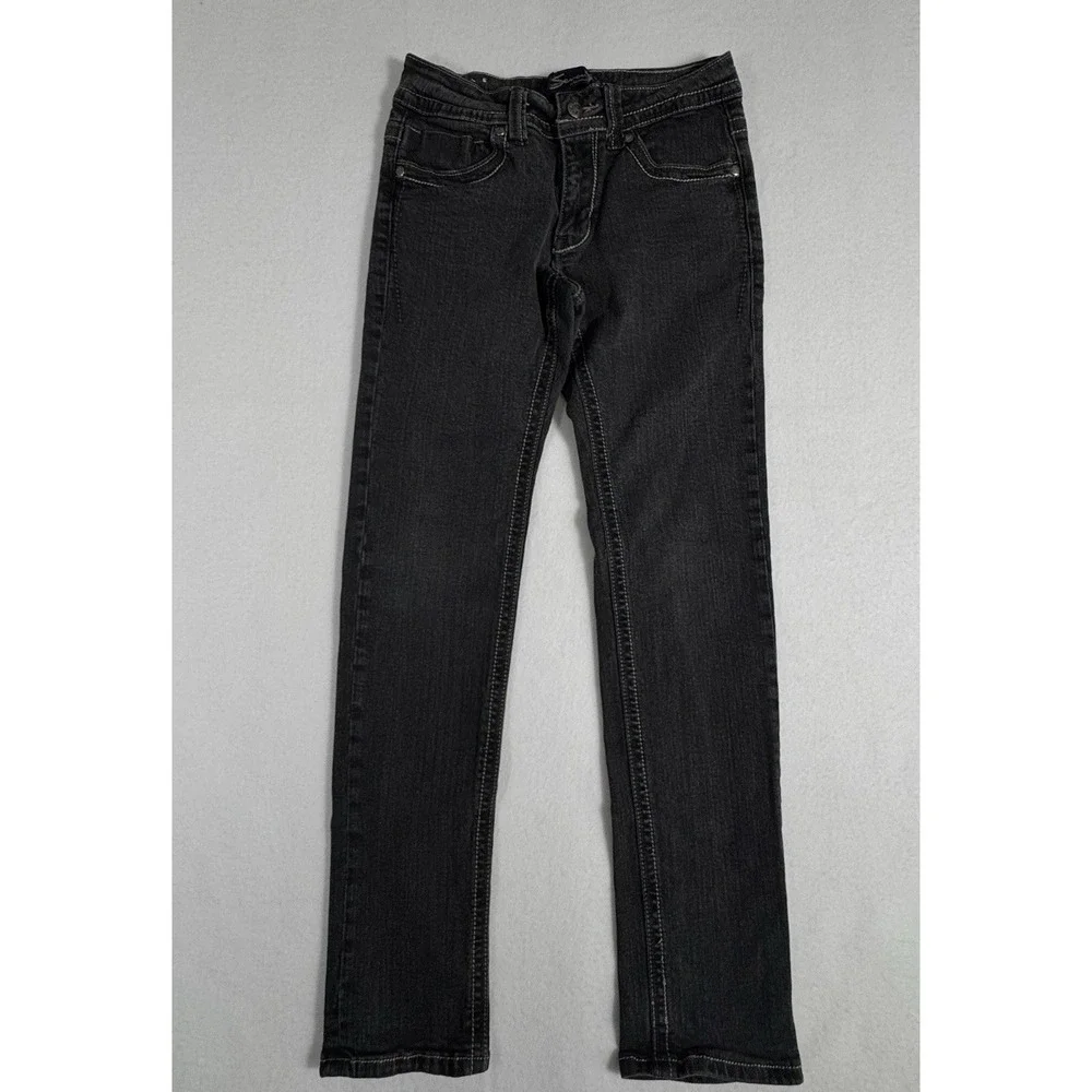 Seven7 Jeans Skinny Straight Leg‎ Girls 14 Black Wash Embroidered Pockets
